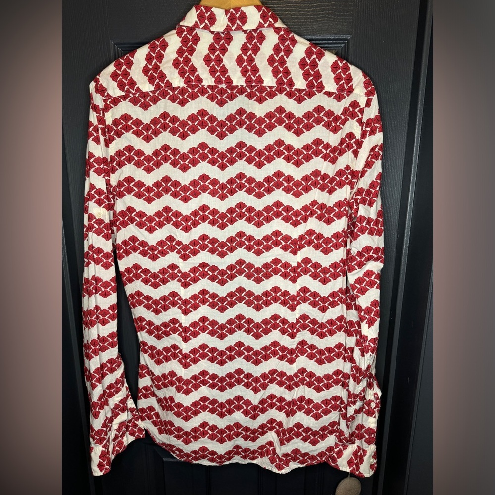 Zara red fan print button down size medium new with tags​ - Picture 9 of 10